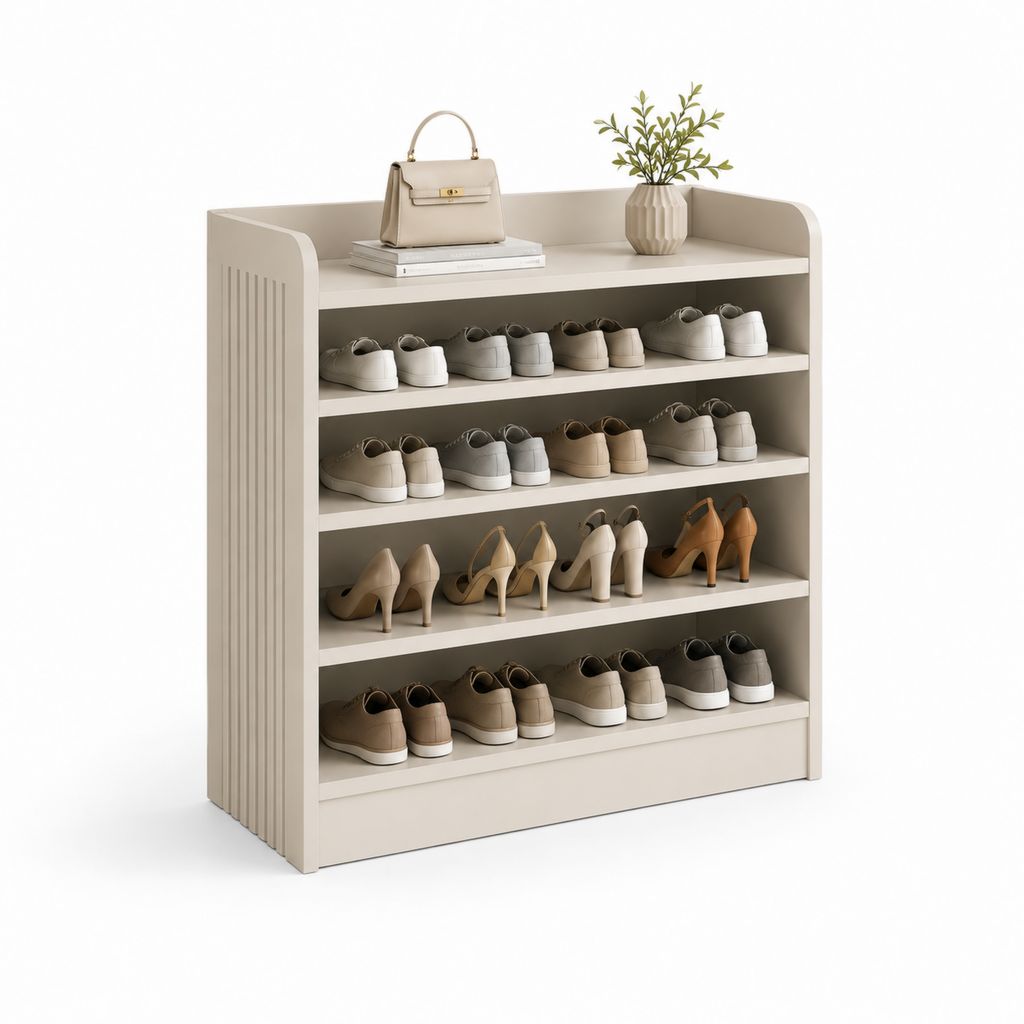 Scarpiera ouverte en MDF mélaminé beige avec 4 étagères, 100 × 30 × 110 cm