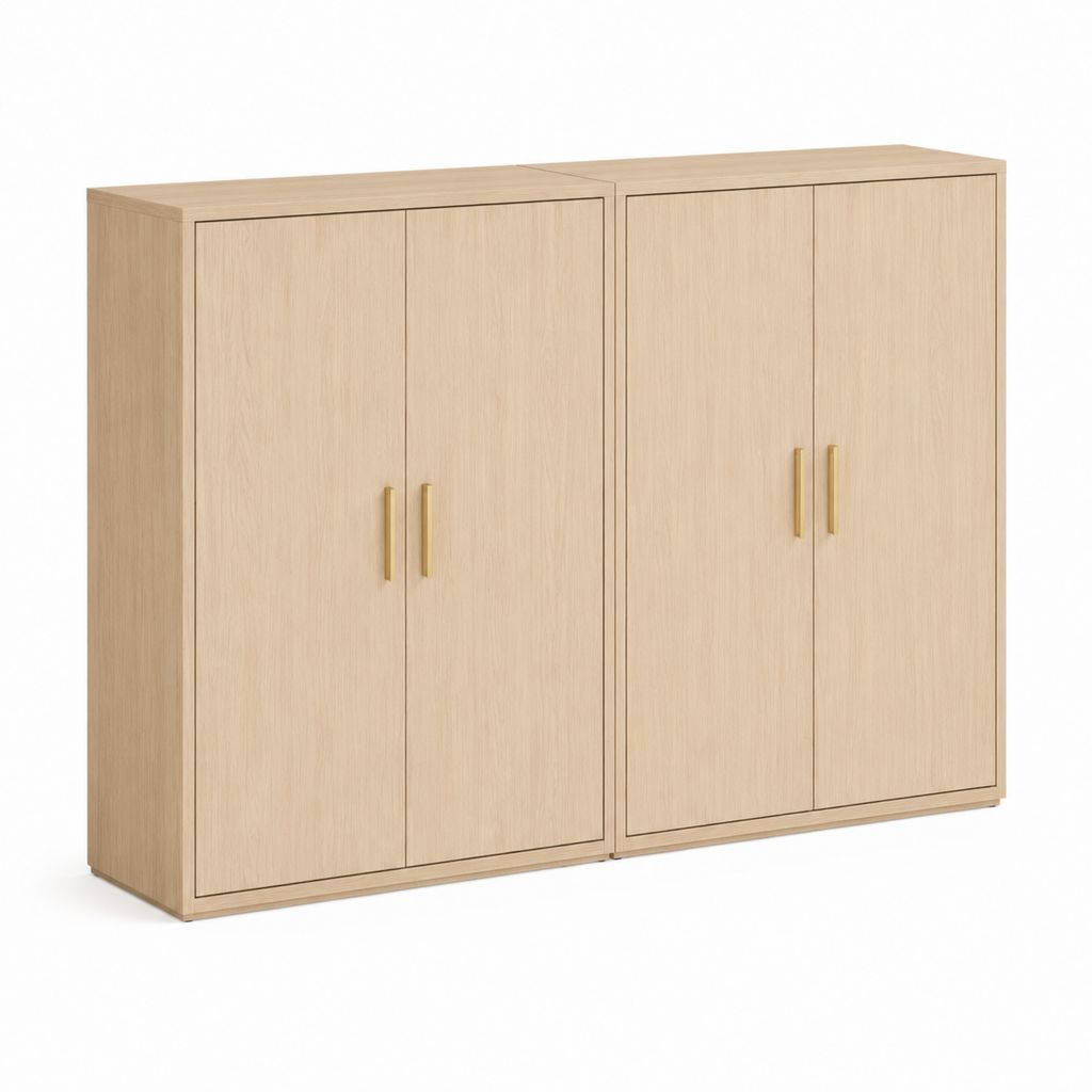 Ensemble de 2 buffets à 4 portes en panneau truciolaire effet chêne naturel avec poignées dorées, 160 × 40 × 120 cm