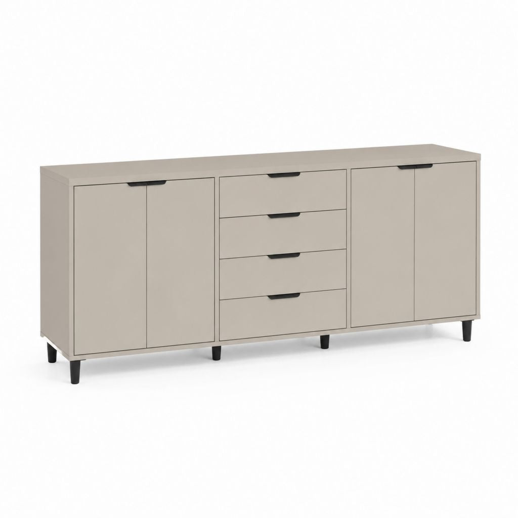Buffet rectangulaire en bois de tourterelle et noir avec 4 portes et 4 tiroirs, 180 × 40 × 85 cm