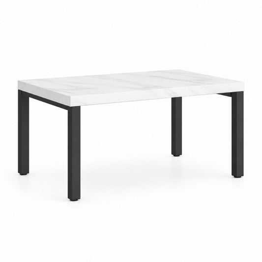 Table à manger rectangulaire 4 places en MDF et acier, blanc effet marbre et noir, 120 × 80 × 75 cm