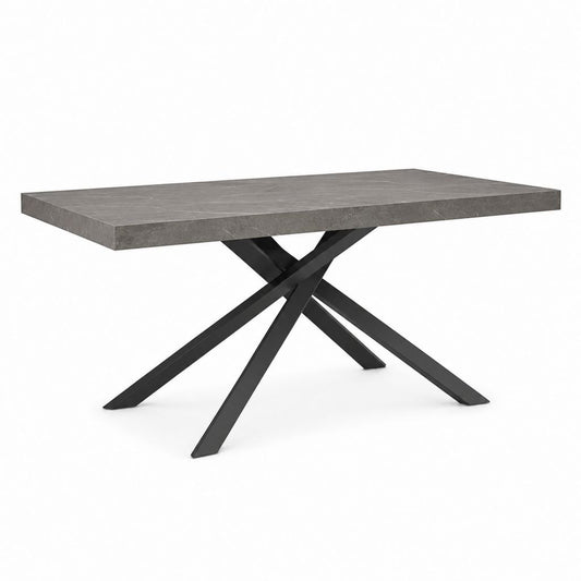 Table à manger rectangulaire en MDF effet marbre et acier, gris et noir, 160 × 90 × 76 cm