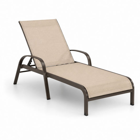 Lit de soleil inclinable d'extérieur en acier et tissu, beige et marron, 193 × 67 × 35-95 cm