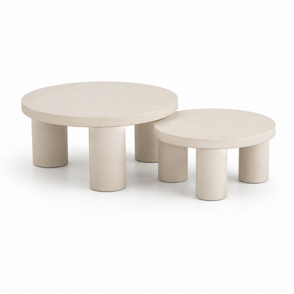 Ensemble de 2 tables basses rondes en MDF beige, Ø80 × H40 cm et Ø60 × H32 cm
