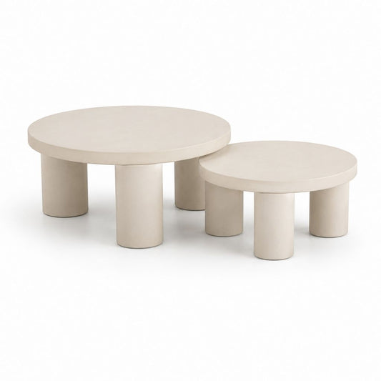 Ensemble de 2 tables basses rondes en MDF beige, Ø80 × H40 cm et Ø60 × H32 cm
