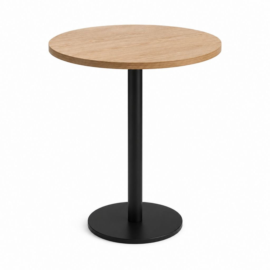 Table ronde en bois et métal, chêne naturel et noir, Ø 80 × 75 cm