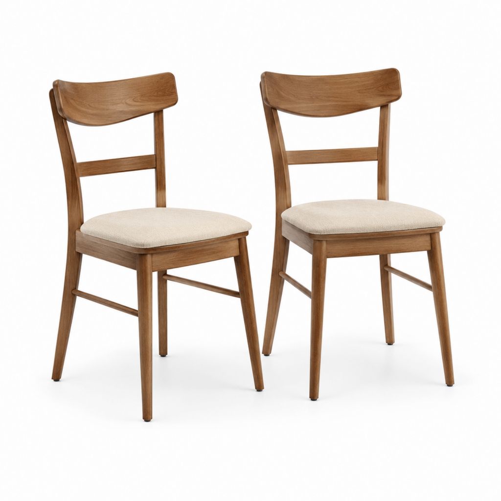 Ensemble de 2 chaises à manger en bois brun noyer avec dossier courbé et assise rembourrée beige, 48 × 53 × 84 cm