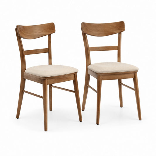 Ensemble de 2 chaises à manger en bois brun noyer avec dossier courbé et assise rembourrée beige, 48 × 53 × 84 cm