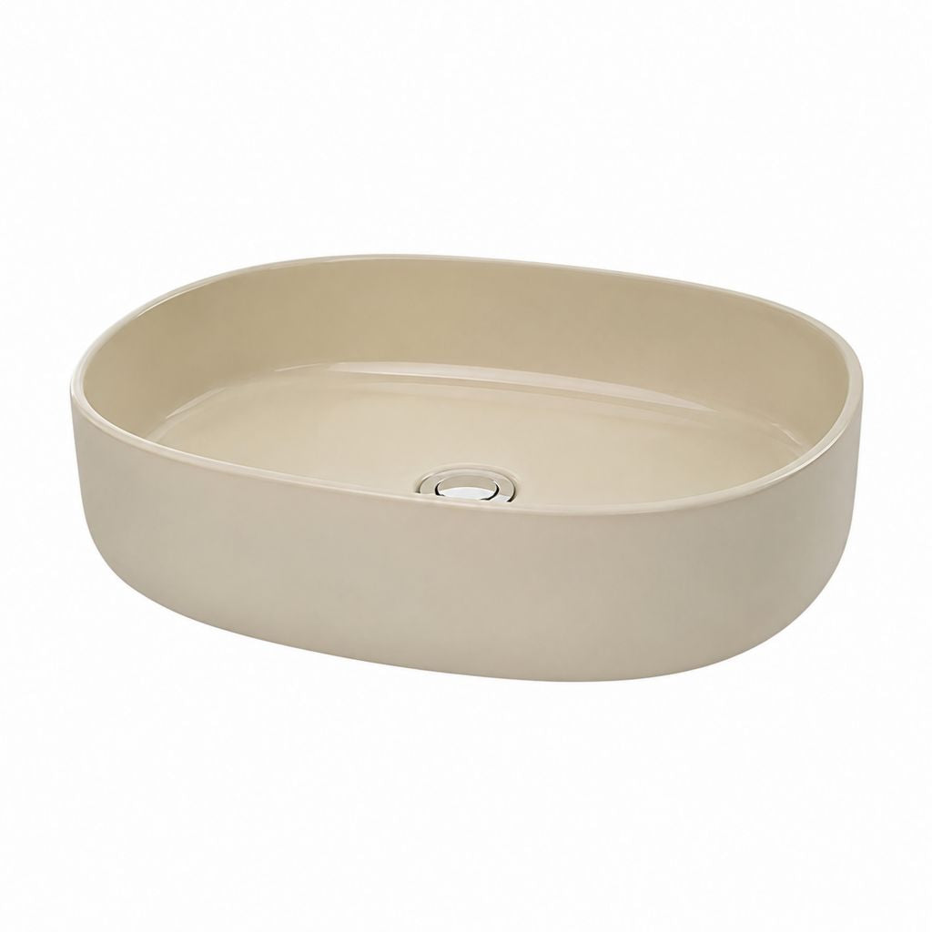 Lavabo d'appui ovale en céramique beige, 60 × 40 × 15 cm