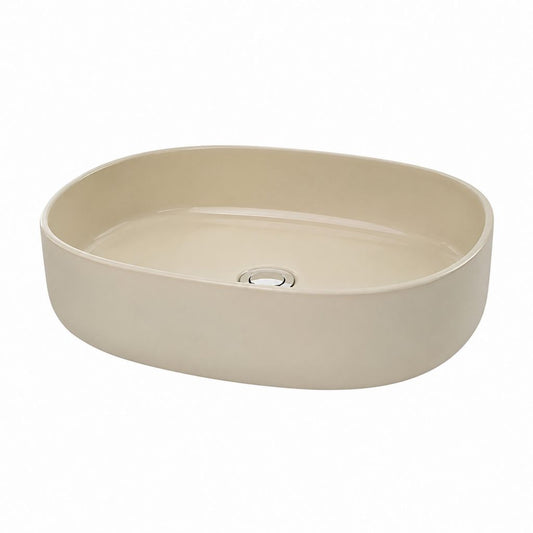 Lavabo d'appui ovale en céramique beige, 60 × 40 × 15 cm