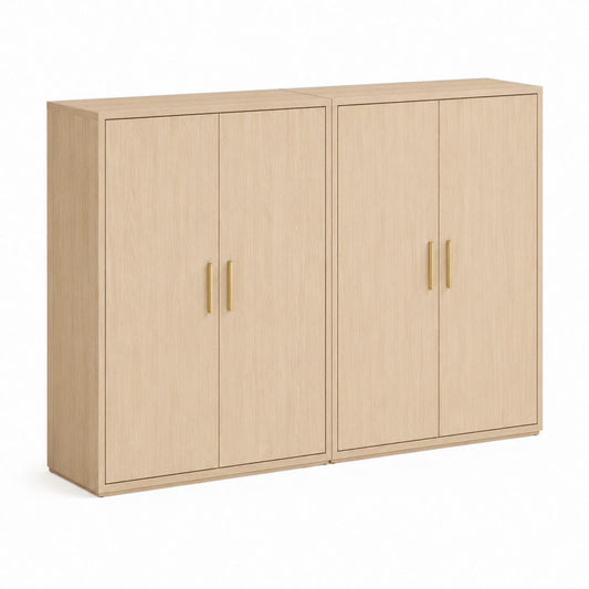 Ensemble de 2 buffets à 4 portes en panneau truciolaire effet chêne naturel avec poignées dorées, 160 × 40 × 120 cm