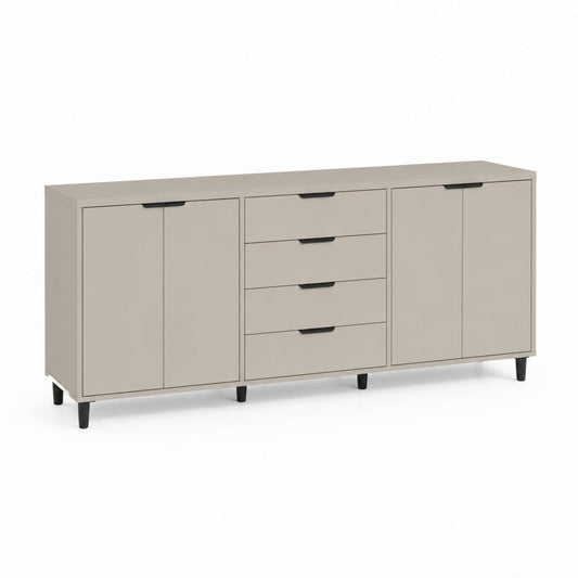 Buffet rectangulaire en bois de tourterelle et noir avec 4 portes et 4 tiroirs, 180 × 40 × 85 cm